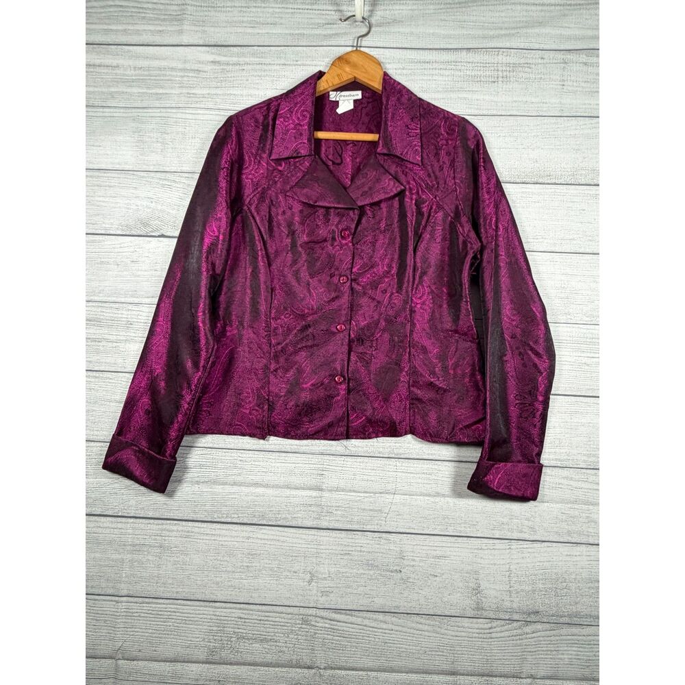 Vintage Dressbarn Womens Medium Purple Paisley Jacquard Shimmer Jacket 4150